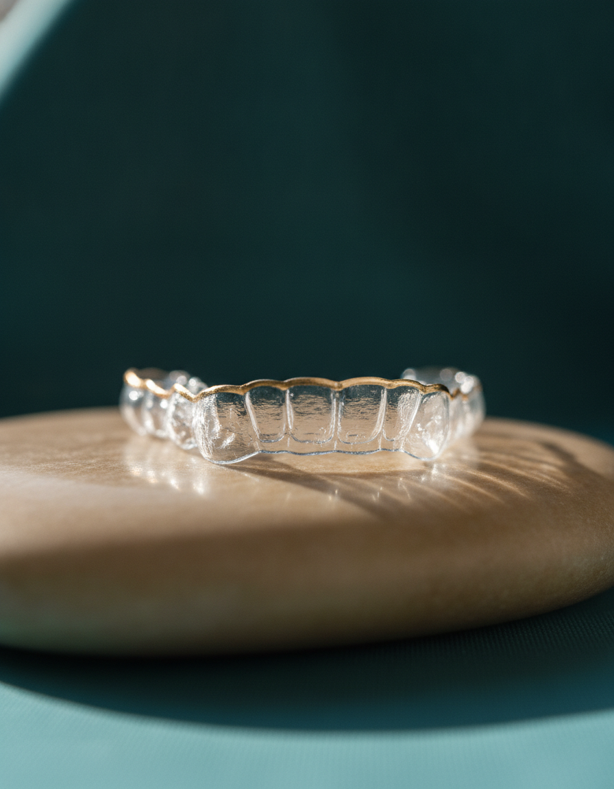 Alinhador transparente Invisalign em detalhe macro