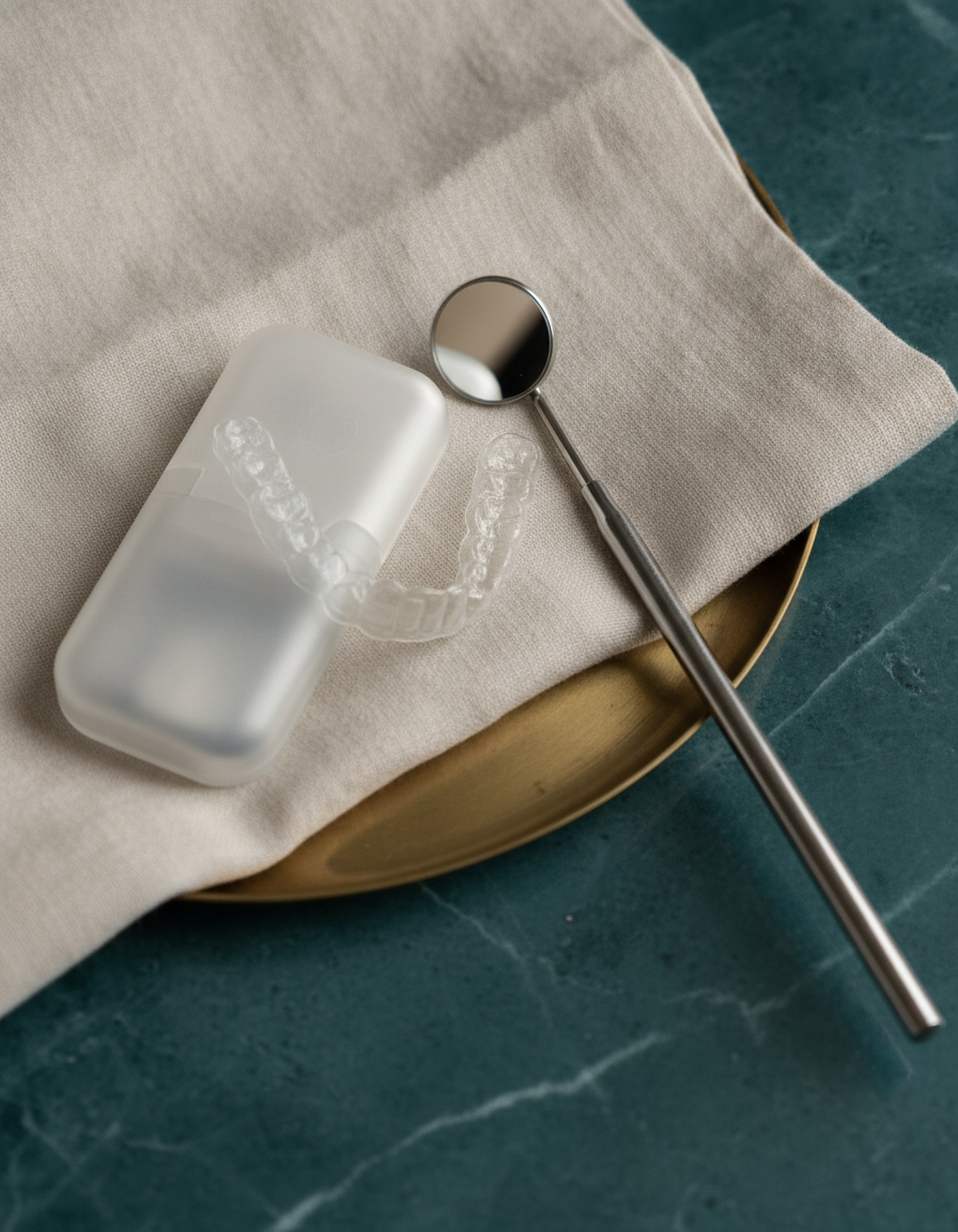 Alinhador transparente Invisalign em estojo — detalhe premium